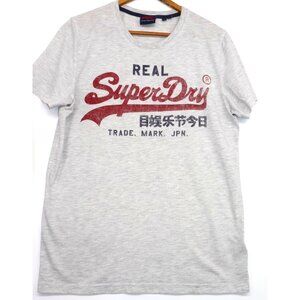 Superdry Mens Vintage Graphic Tee Gray Red Logo Crew Neck  Sz M Promo